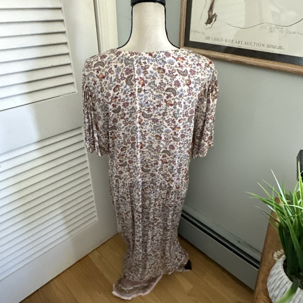 J Jill Maxi Dress Womens Large Beige Micro Floral Shift Earthy Prairie Boho Chic - Picture 6 of 12
